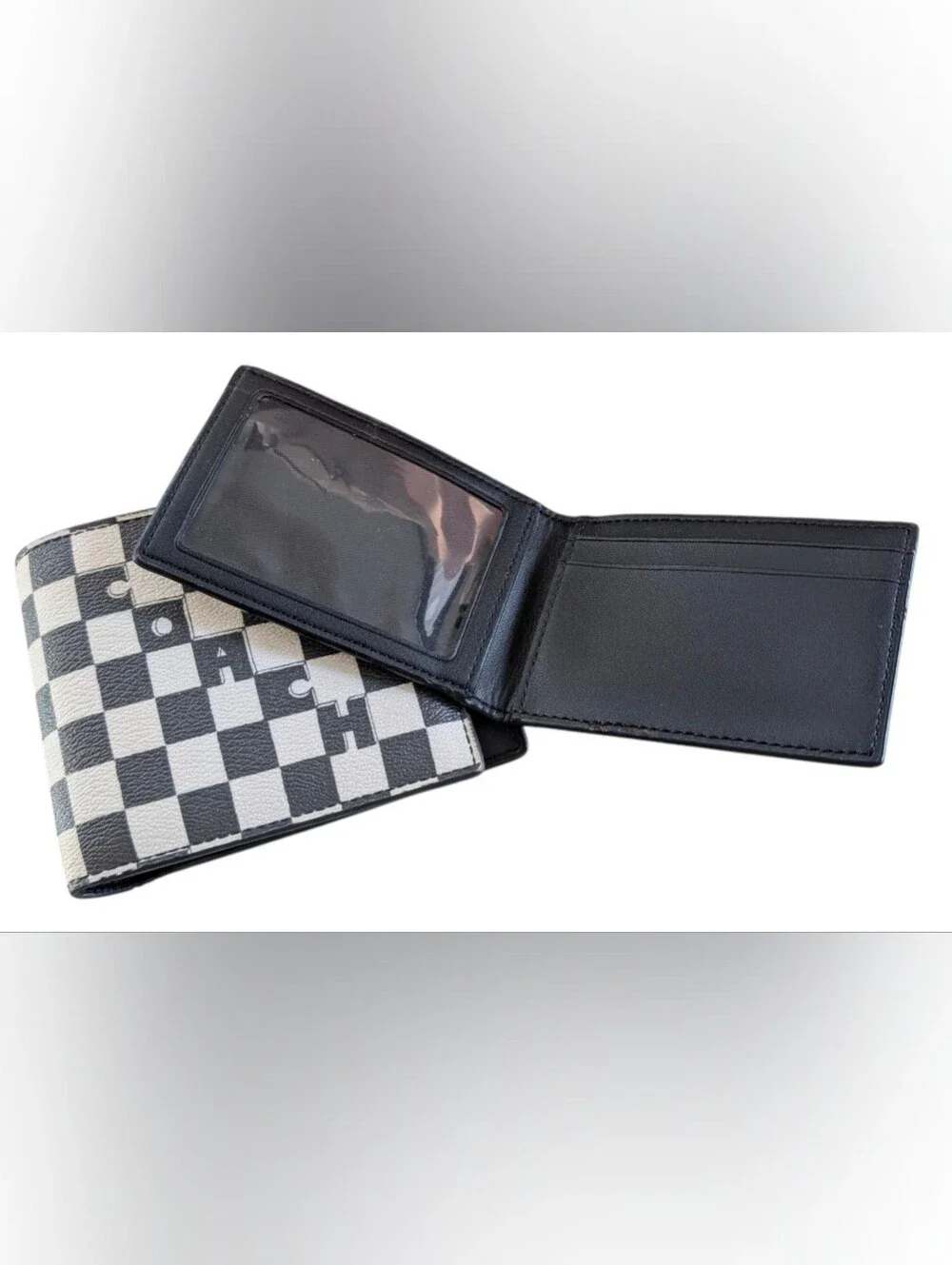 Coach 3 In 1 Men's Black White Wallet With Checker Print